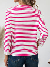 Heart Striped Round Neck Long Sleeve T-Shirt OutfitFlow